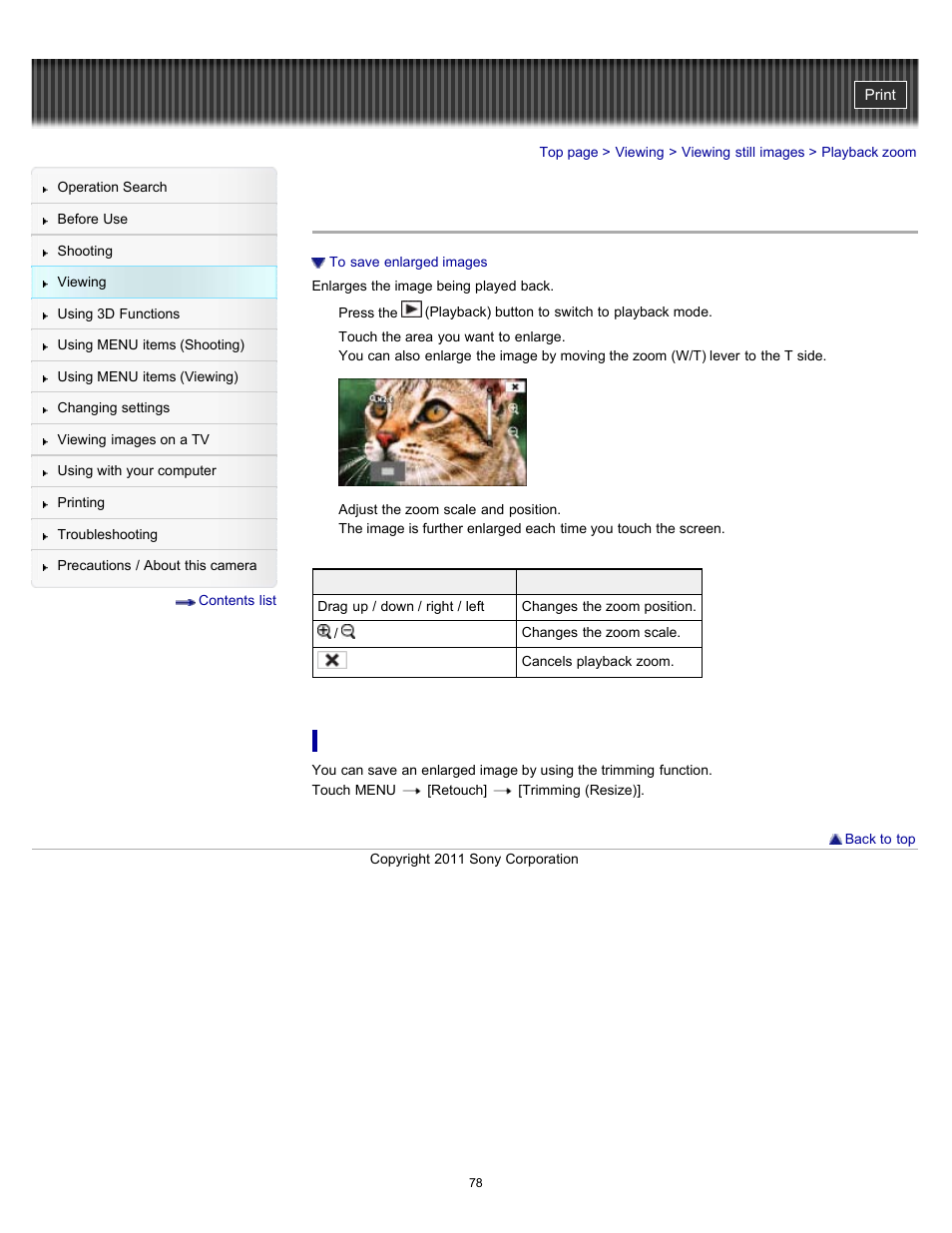 Playback zoom | Sony DSC-TX10 User Manual | Page 78 / 296