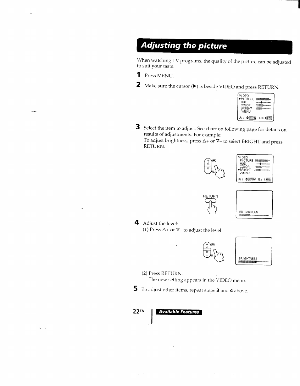 Adjusting the picture | Sony KV-9PT60 User Manual | Page 22 / 56