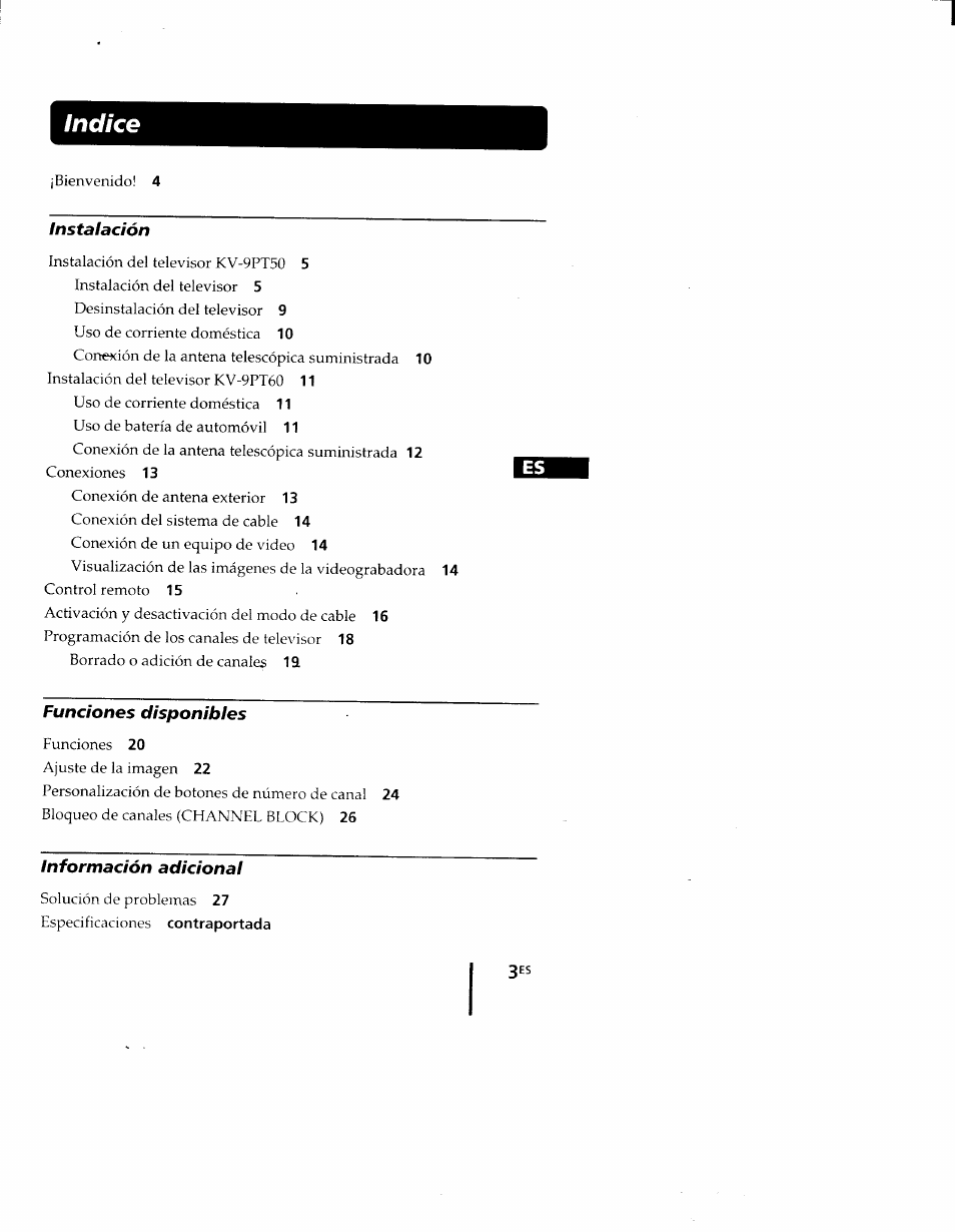 Indice | Sony KV-9PT60 User Manual | Page 31 / 56