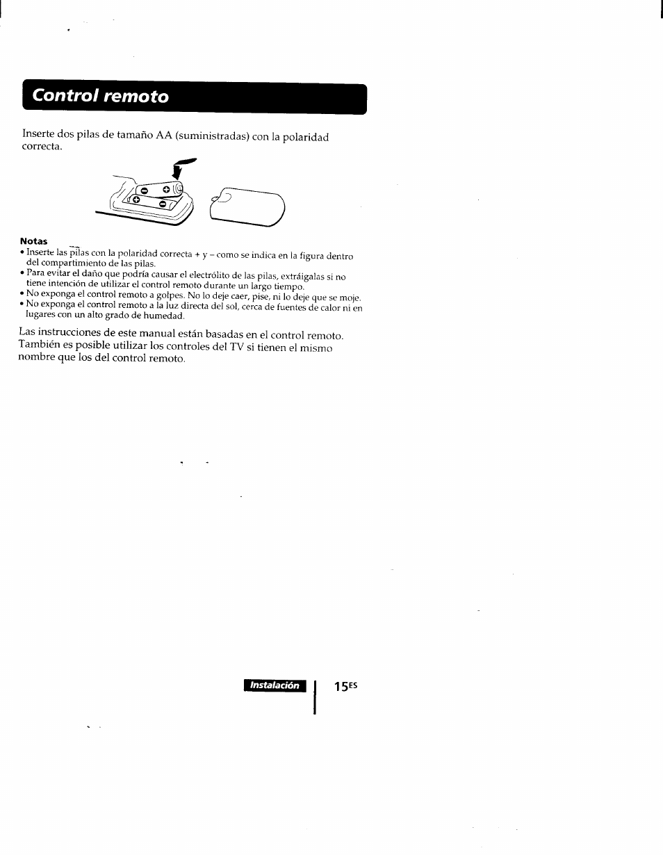 Control remoto, Notas | Sony KV-9PT60 User Manual | Page 43 / 56