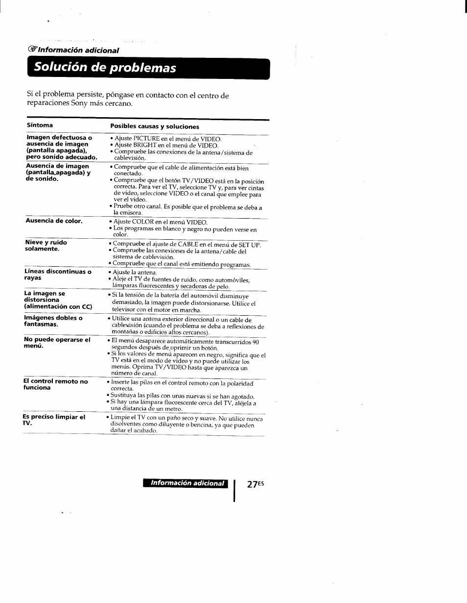 Solución de problemas | Sony KV-9PT60 User Manual | Page 55 / 56