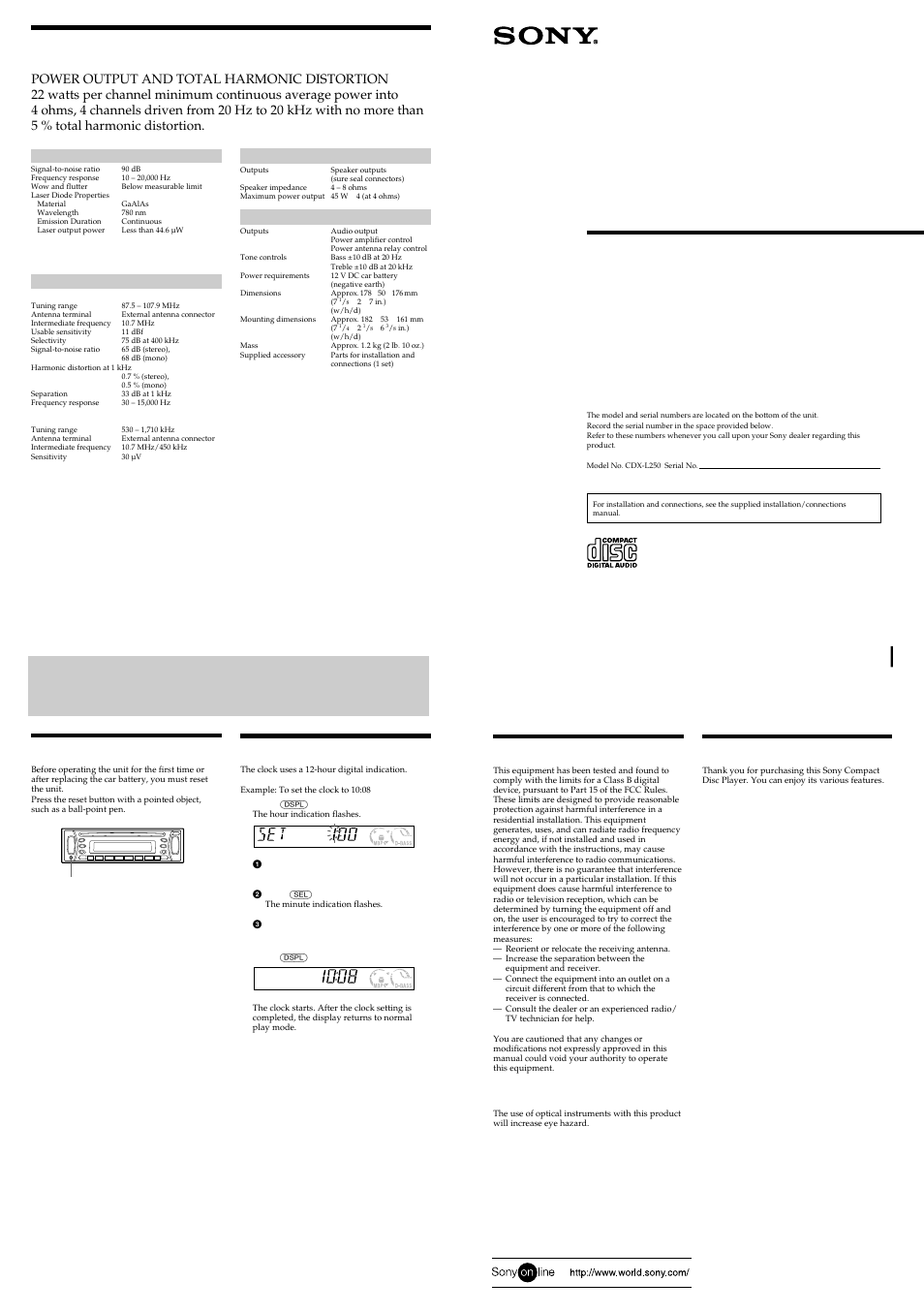 Sony CDX-L250 User Manual | 4 pages