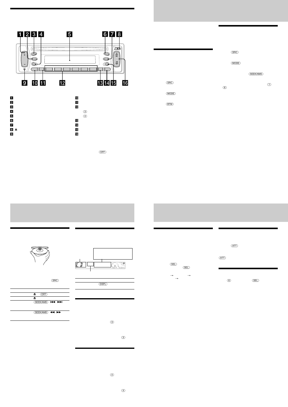 Radio, Cd player, Other functions | Location of controls, Storing stations automatically, Storing only the desired stations, Playing a disc, Display items, Playing tracks repeatedly, Playing tracks in random order | Sony CDX-L250 User Manual | Page 3 / 4