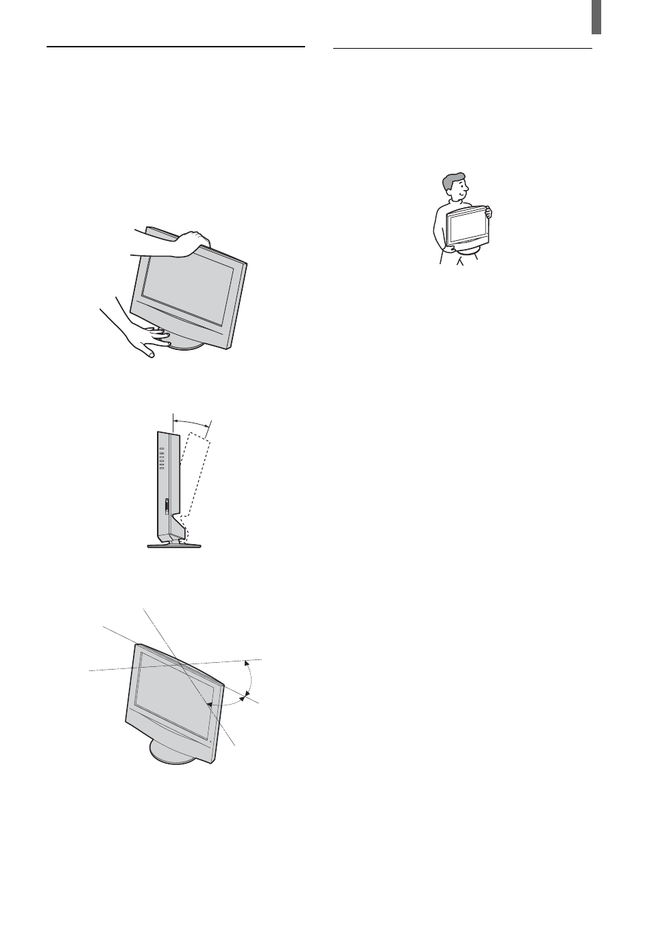 Adjusting the viewing angle of the tv, Carrying the tv | Sony KLV-23HR2 User Manual | Page 11 / 84