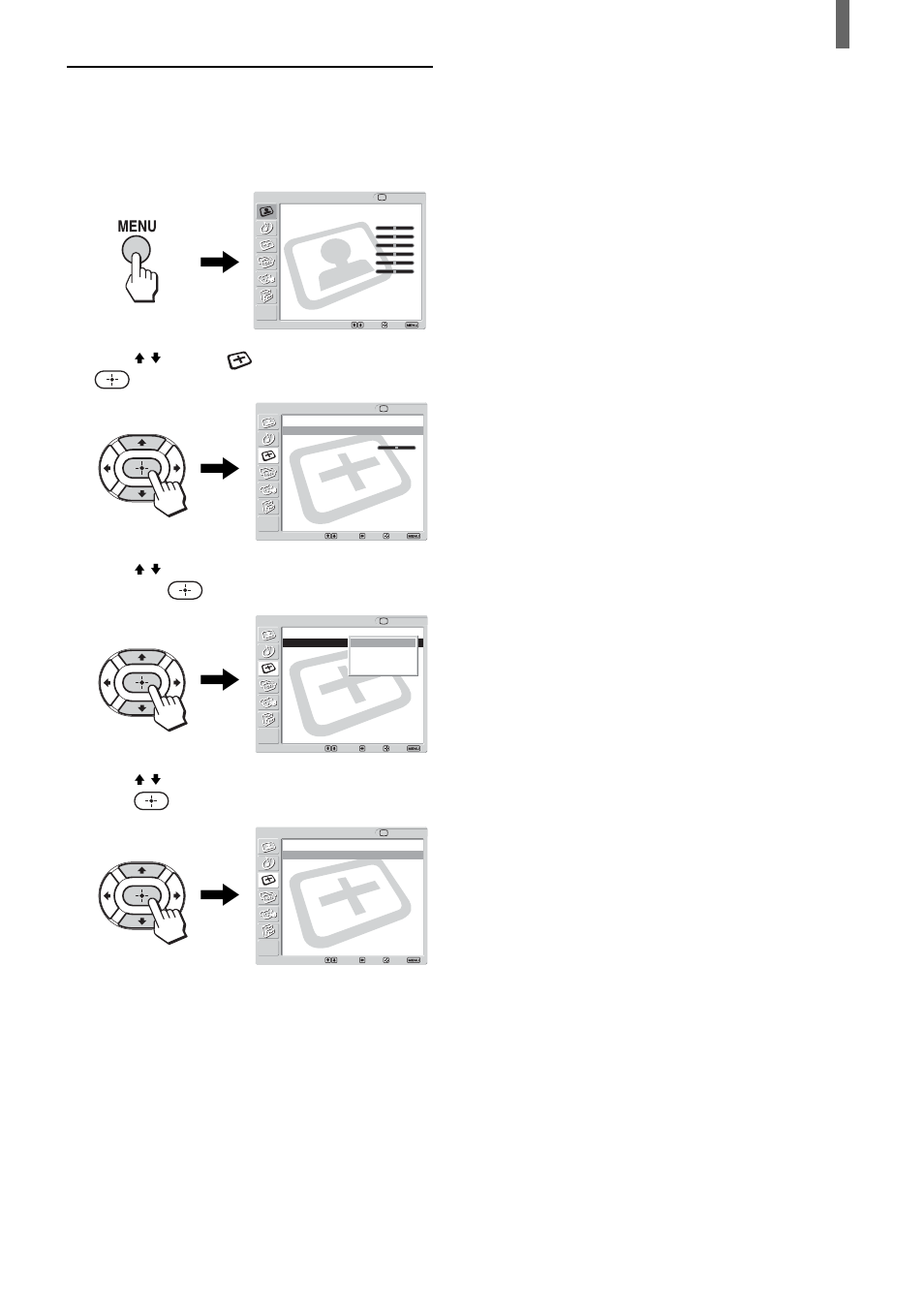 Changing the wide screen mode using the menu, Press menu, Press v/v to select (screen), then press | Press menu to exit the menu screen, Continued) | Sony KLV-23HR2 User Manual | Page 29 / 84