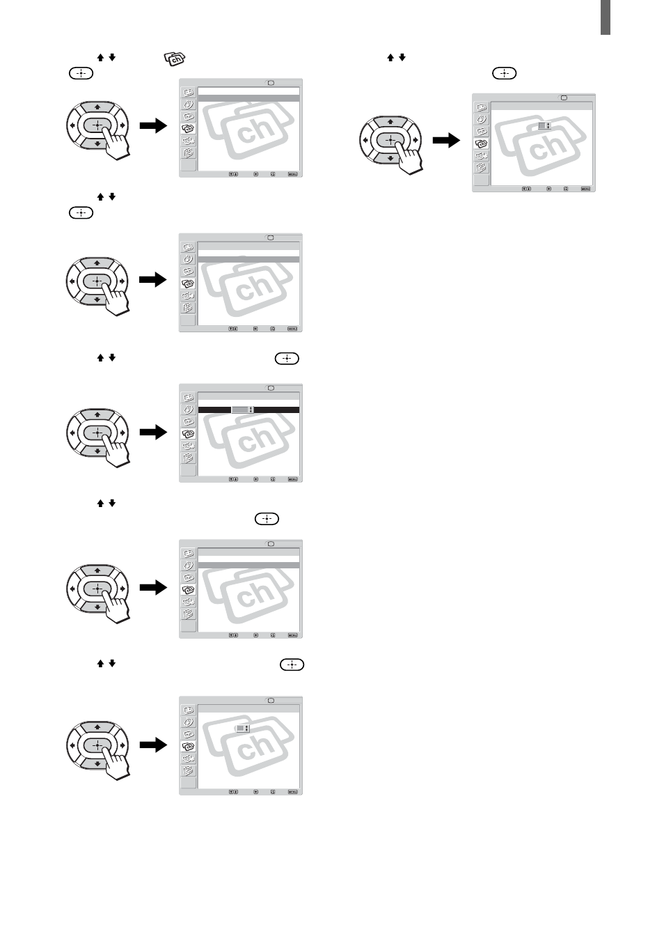 Press v/v to select (channel), then press, Press v/v to select “channel label,” then press, Press v/v to select “channel,” then press | Press v/v to select the “label,” then press, Repeat to add up to 5 characters to the label, Press menu to exit the menu screen | Sony KLV-23HR2 User Manual | Page 39 / 84