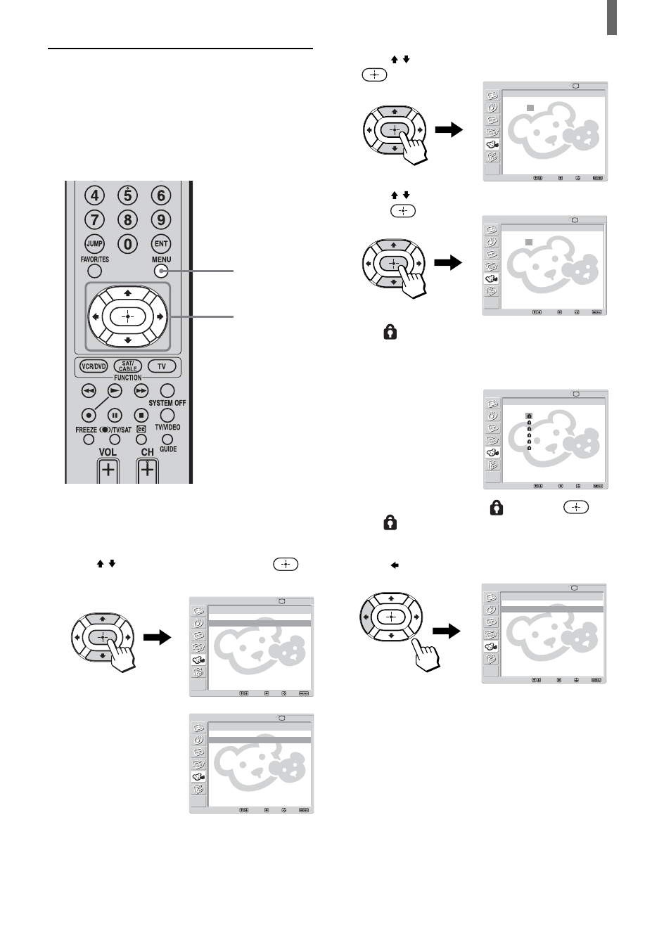 Selecting a custom rating, Press v/v to select “movie rating,” then press, Press b to return to the “custom” menu | Sony KLV-23HR2 User Manual | Page 49 / 84