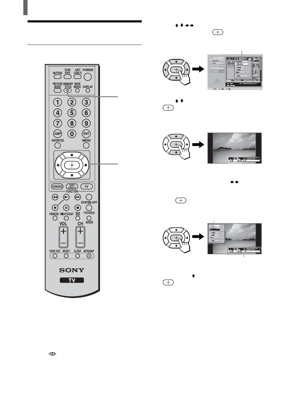 Viewing photos, Viewing digital photos at fullscreen size, Viewing digital photos at full- screen size | Sony KLV-23HR2 User Manual | Page 64 / 84