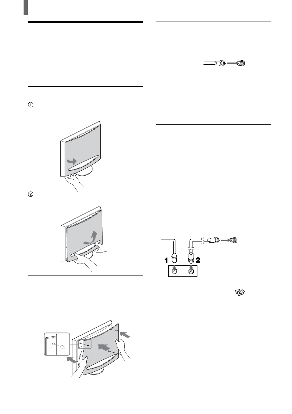 Removing the rear cover, Attaching the rear cover, Connecting directly to cable or an antenna | Cable box connections | Sony KLV-23HR2 User Manual | Page 8 / 84