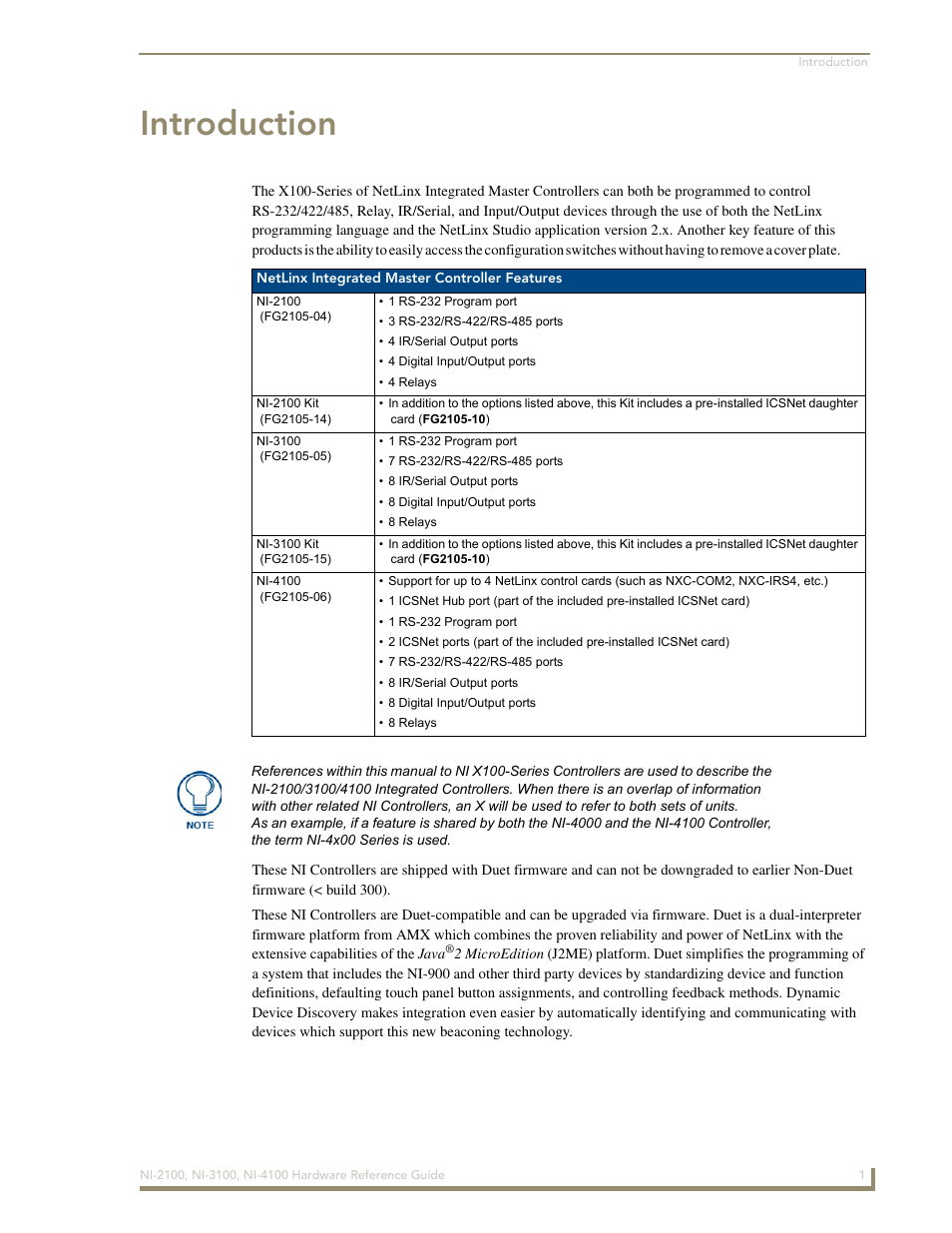 Introduction | AMX NetLinx Integrated Controller NI-3100 User Manual | Page 5 / 36