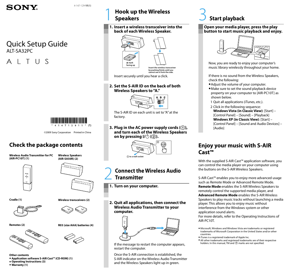 Sony ALT-SA32PC User Manual | 2 pages