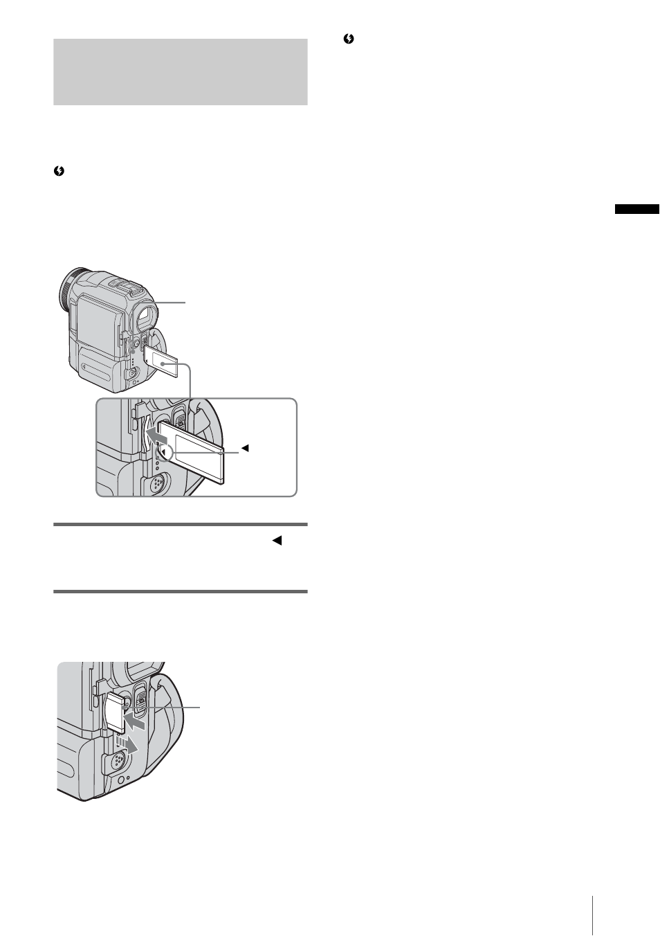 Inserting a “memory stick, Get ting st art e d 21 | Sony DCR-PC330 User Manual | Page 21 / 136