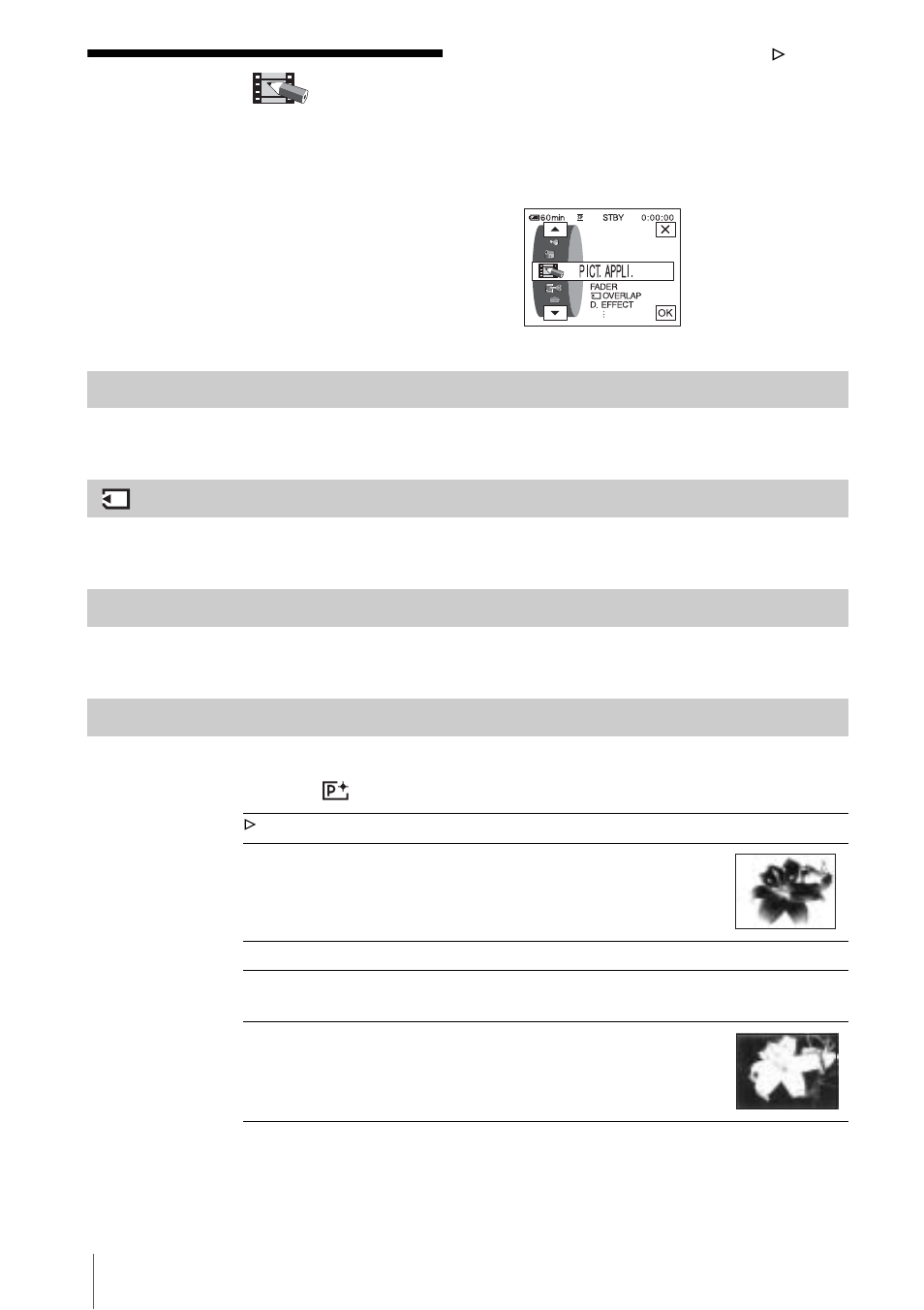 Using the, Pict. appli.) menu, P. 68) | Using the (pict. appli.) menu | Sony DCR-PC330 User Manual | Page 68 / 136