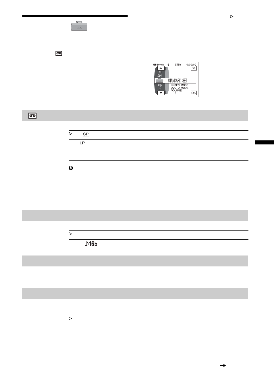 Using the, Standard set) menu, P. 77) | Using the (standard set) menu, Rec mode, Audio mode volume, Multi-sound | Sony DCR-PC330 User Manual | Page 77 / 136