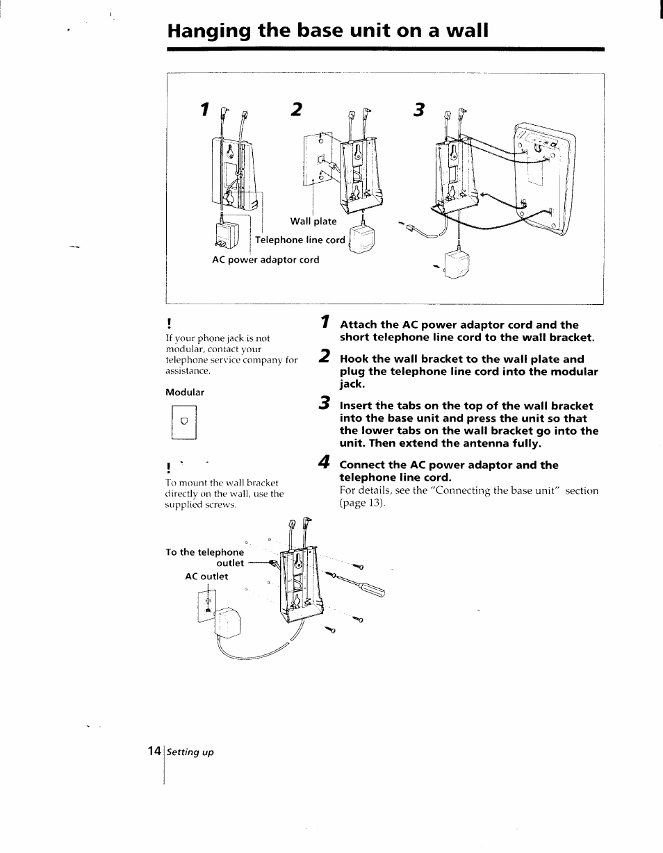 Hanging the base unit on a wall | Sony SPP-AQ25 User Manual | Page 14 / 88