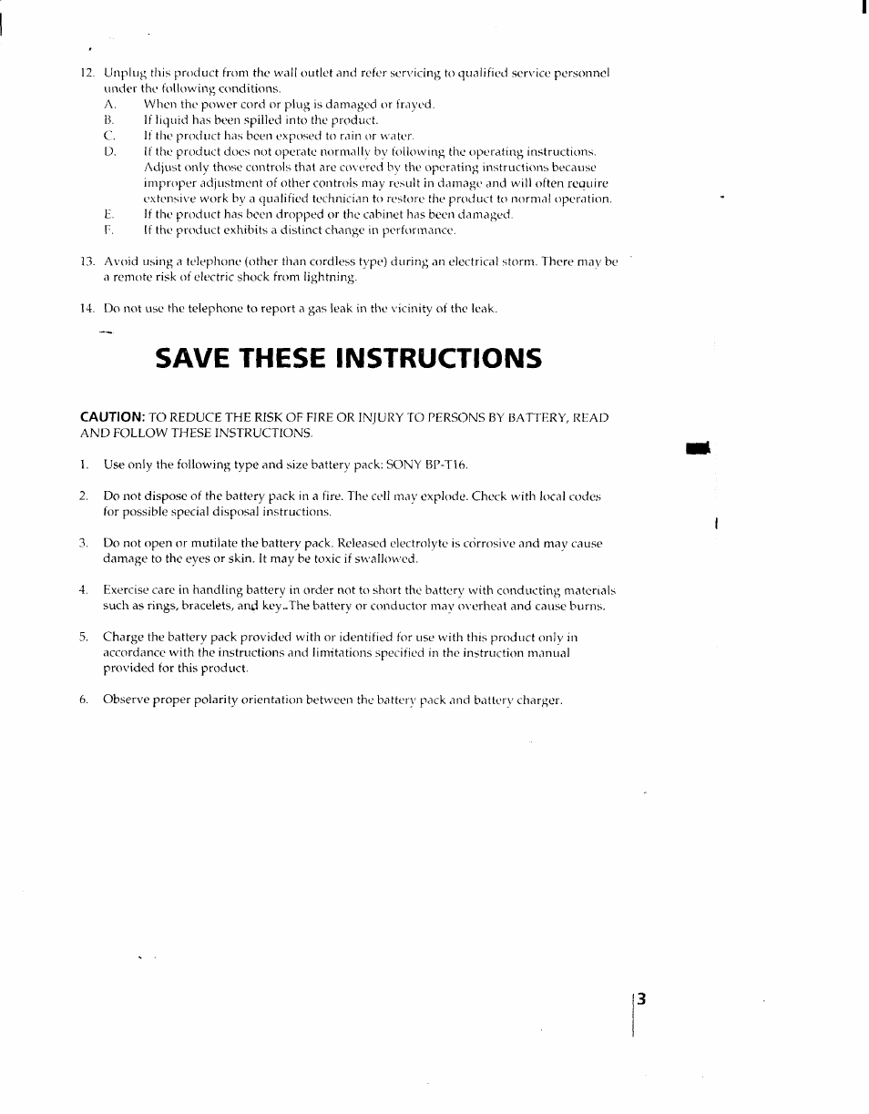 Save these instructions | Sony SPP-AQ25 User Manual | Page 3 / 88