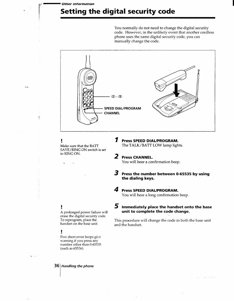 Z press channel, 4 press 5peed dialfprogram, Setting the digital security code | Sony SPP-AQ25 User Manual | Page 36 / 88