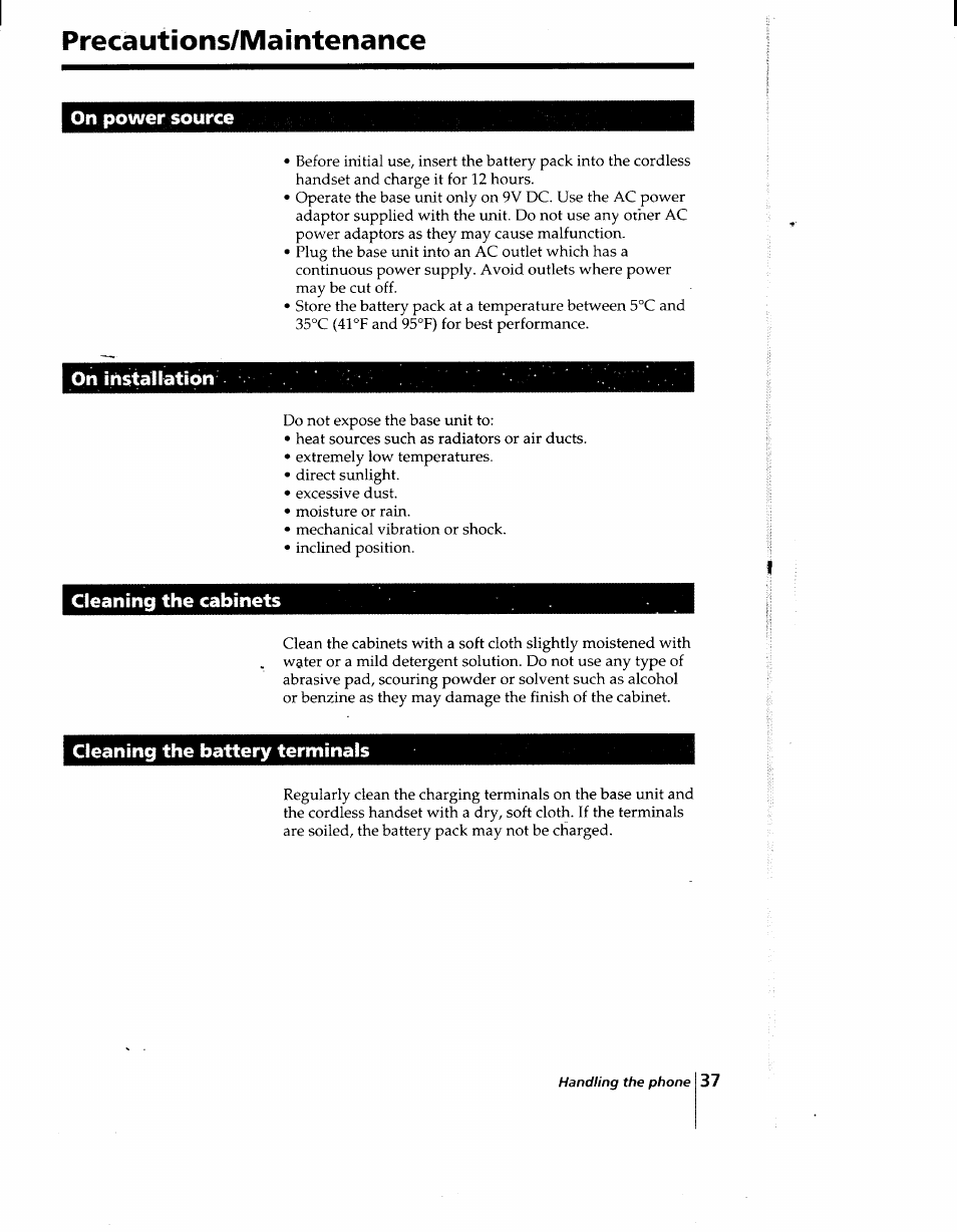 Precautions/maintenance | Sony SPP-AQ25 User Manual | Page 37 / 88