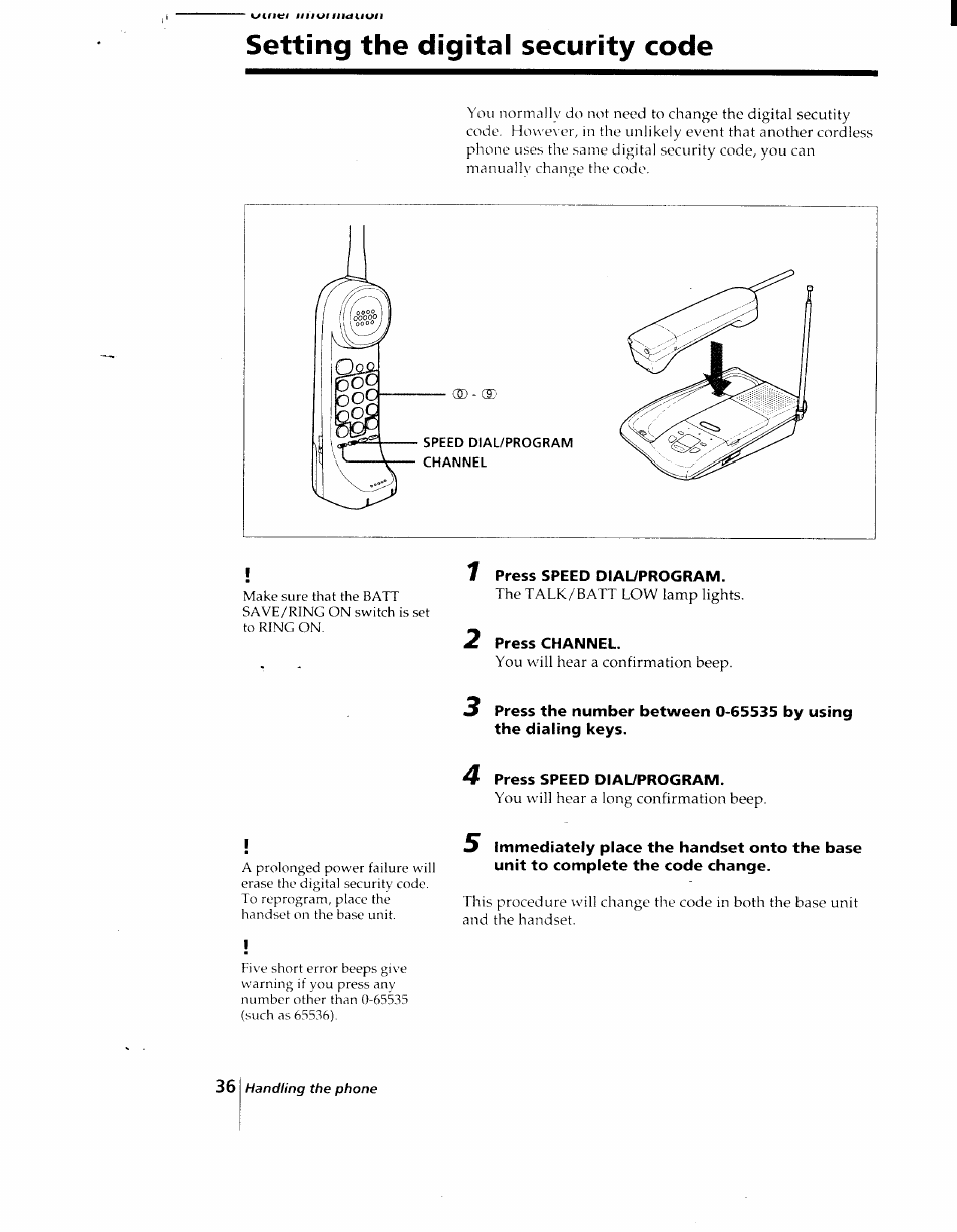 Setting the digital security code, 1 press speed dial/program, 2 press channel | 4 press speed dial/program | Sony SPP-AQ25 User Manual | Page 40 / 88