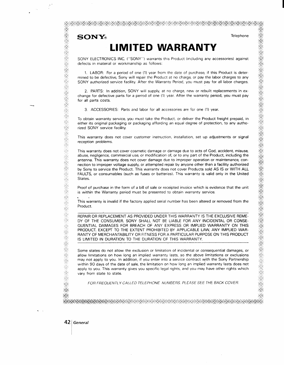 Sony, Limited warranty | Sony SPP-AQ25 User Manual | Page 46 / 88