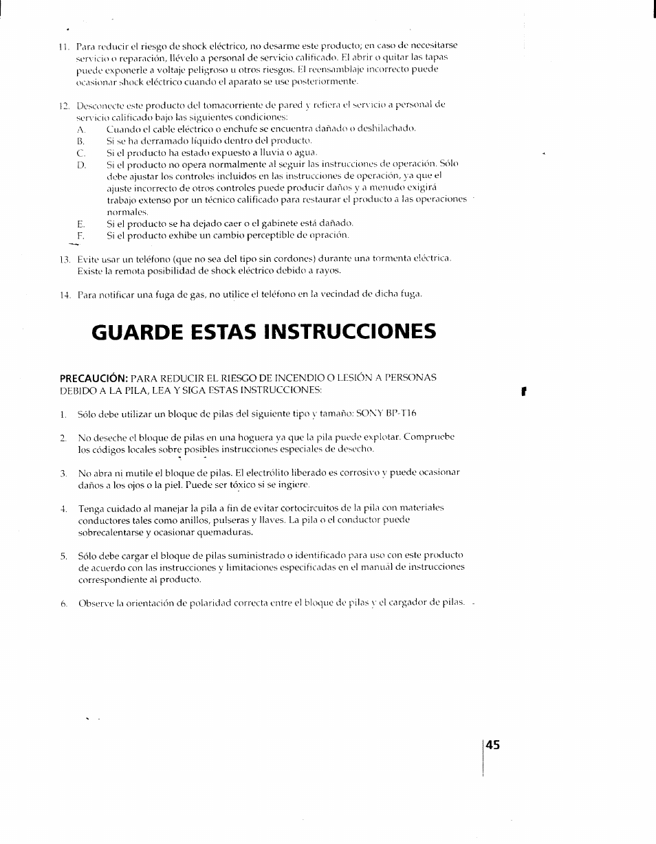 Guarde estas instrucciones | Sony SPP-AQ25 User Manual | Page 48 / 88