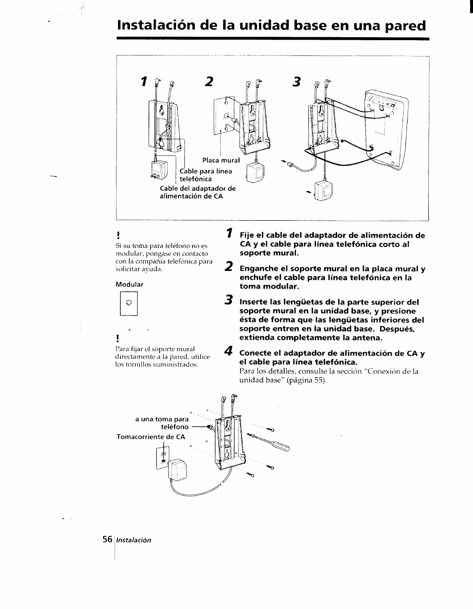 Instalación de la unidad base en una pared | Sony SPP-AQ25 User Manual | Page 59 / 88