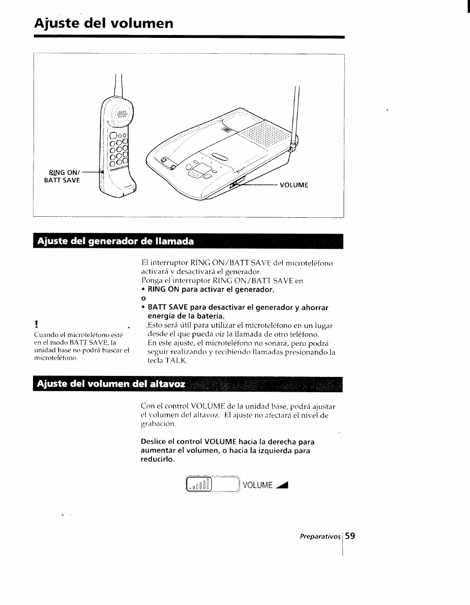 Ajuste del volumen, Ajuste del generador de llamada, Ajuste del volumen del altavoz | Sony SPP-AQ25 User Manual | Page 62 / 88