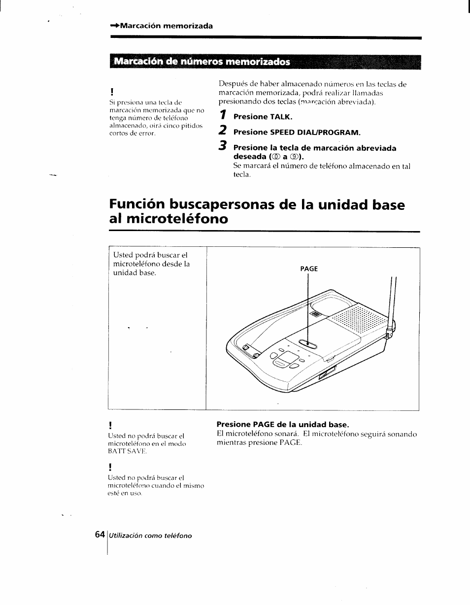 Marcación memorìzada, Marcación de números memorizados, 1 presione talk | 2 presione speed dial/program | Sony SPP-AQ25 User Manual | Page 67 / 88