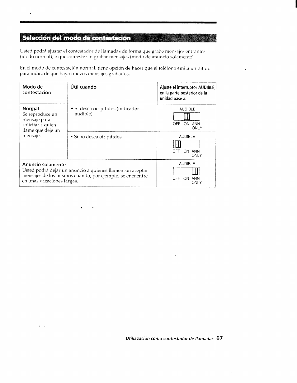 Selección del modo de contèstacló | Sony SPP-AQ25 User Manual | Page 70 / 88