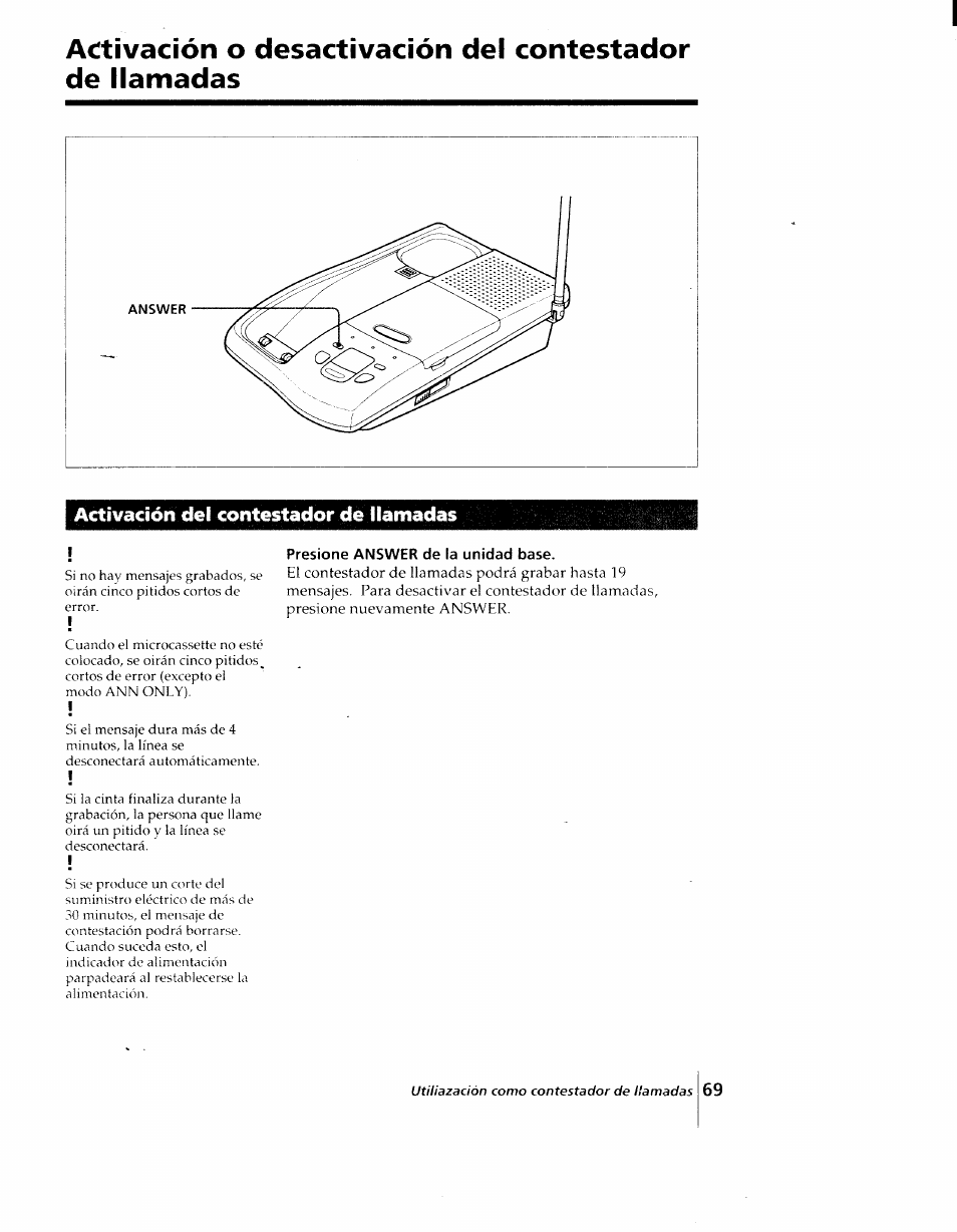 Activación del contestador de llamadas | Sony SPP-AQ25 User Manual | Page 72 / 88