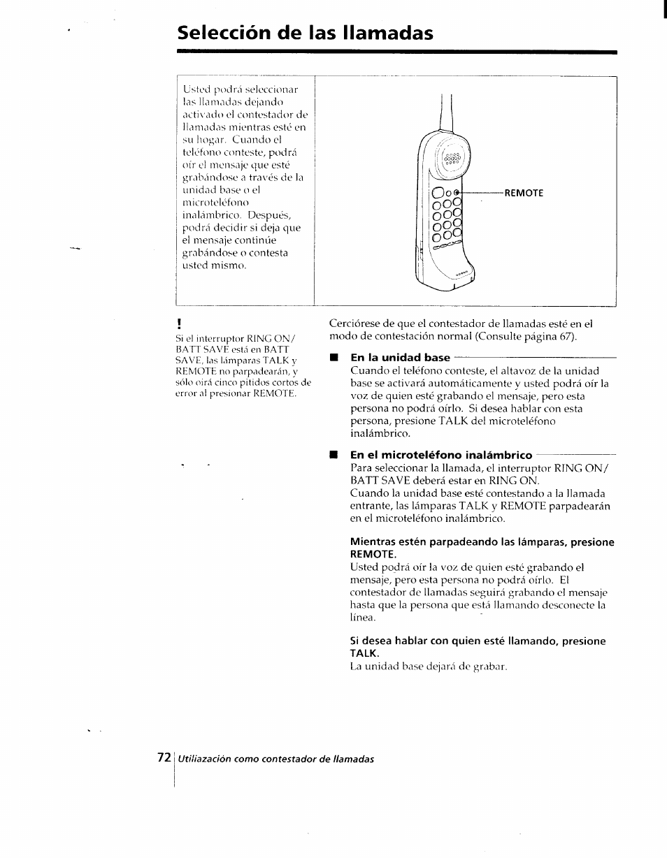 Selección de las llamadas | Sony SPP-AQ25 User Manual | Page 75 / 88