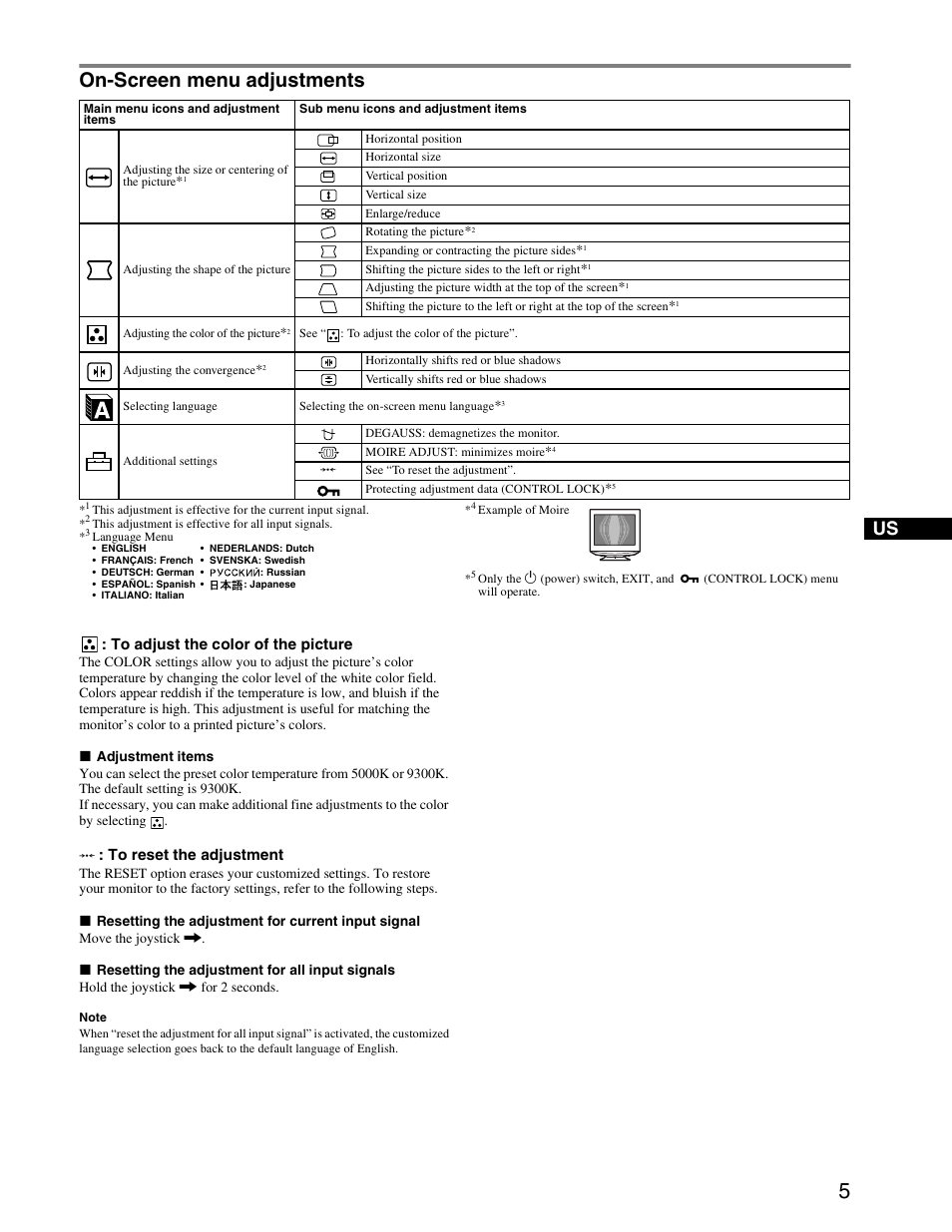 On-screen menu adjustments | Sony HMD-A440 User Manual | Page 5 / 24