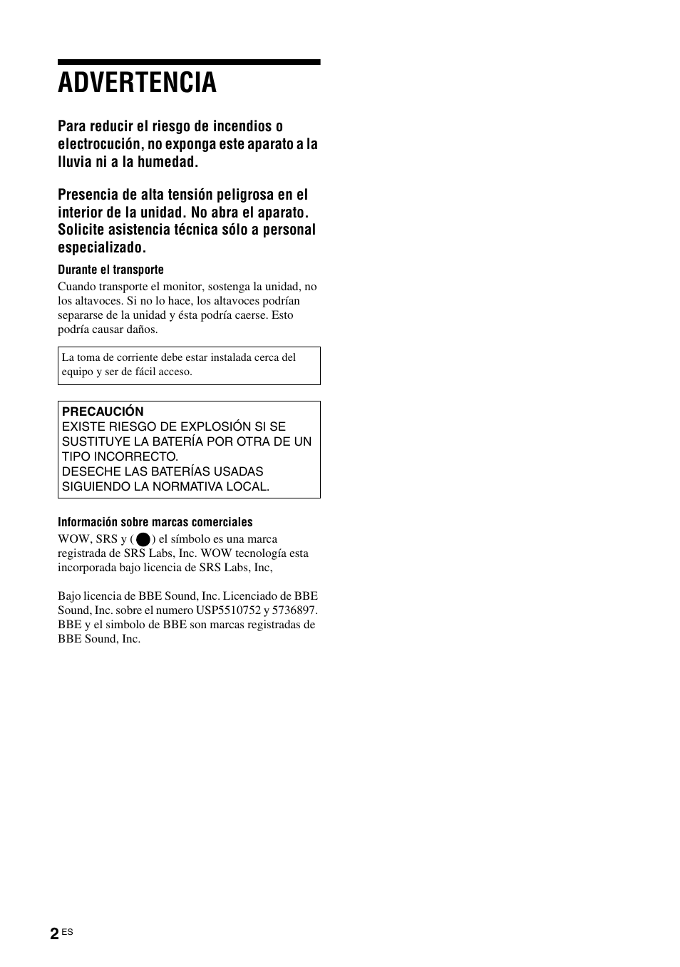 Advertencia | Sony FWD-32LX2F User Manual | Page 150 / 255