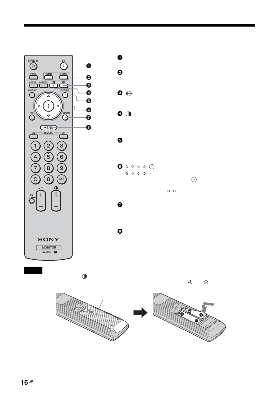 リモコン, ボタンの機能 | Sony FWD-32LX2F User Manual | Page 16 / 255