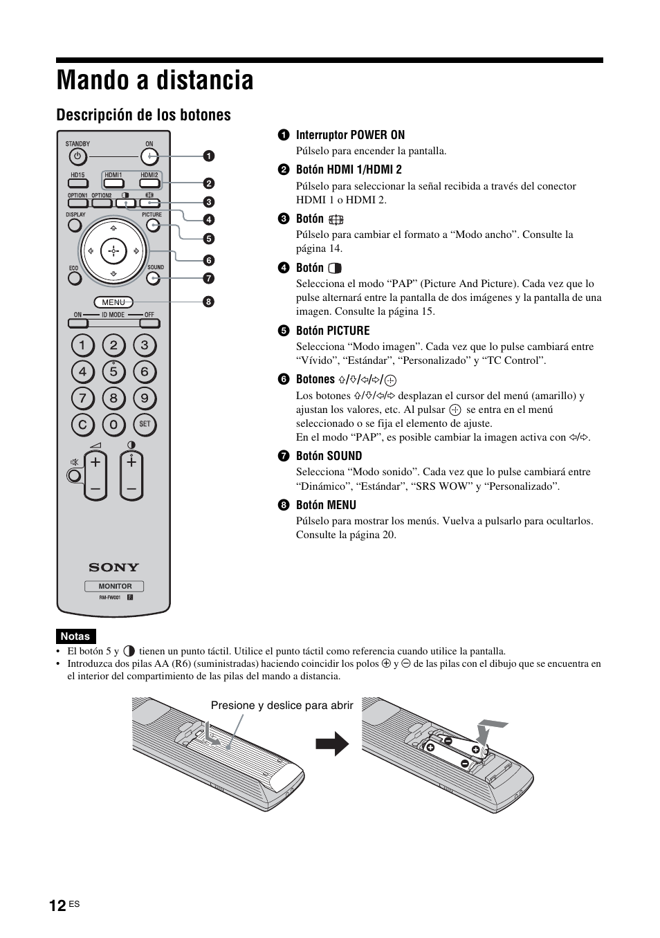 Mando a distancia, Descripción de los botones | Sony FWD-32LX2F User Manual | Page 160 / 255