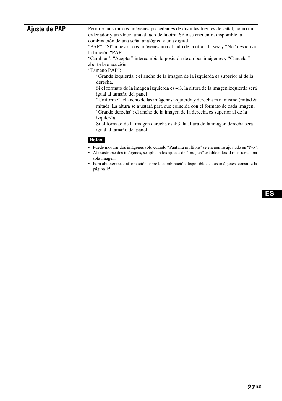 Es ajuste de pap | Sony FWD-32LX2F User Manual | Page 175 / 255