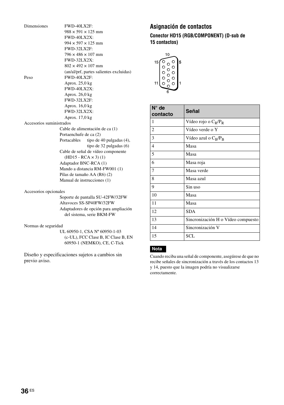 Asignación de contactos | Sony FWD-32LX2F User Manual | Page 184 / 255