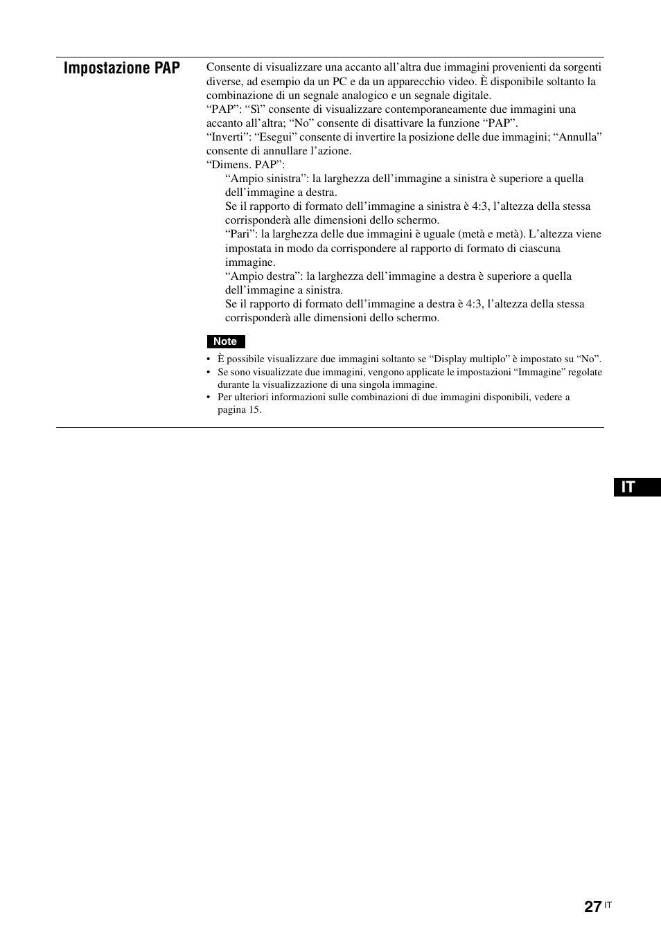 It impostazione pap | Sony FWD-32LX2F User Manual | Page 211 / 255