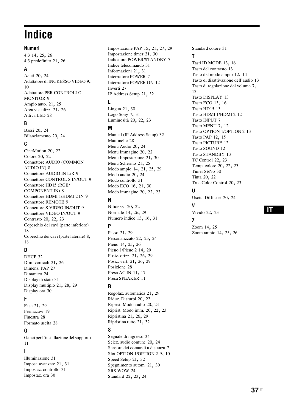 Indice | Sony FWD-32LX2F User Manual | Page 221 / 255