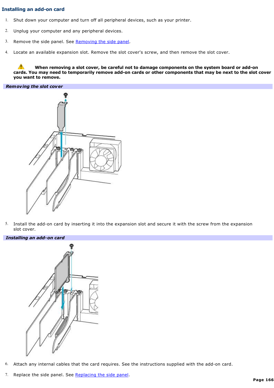 Installing an add-on card | Sony PCV-RZ30GN4 User Manual | Page 166 / 223