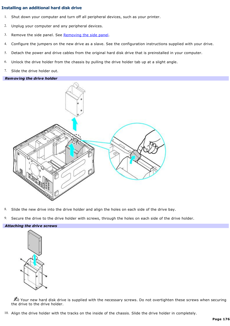 Installing an additional hard disk drive | Sony PCV-RZ30GN4 User Manual | Page 176 / 223