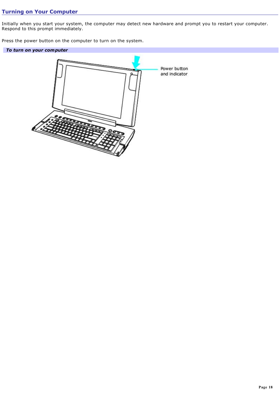 Turning on your computer | Sony PCV-W510G User Manual | Page 18 / 129