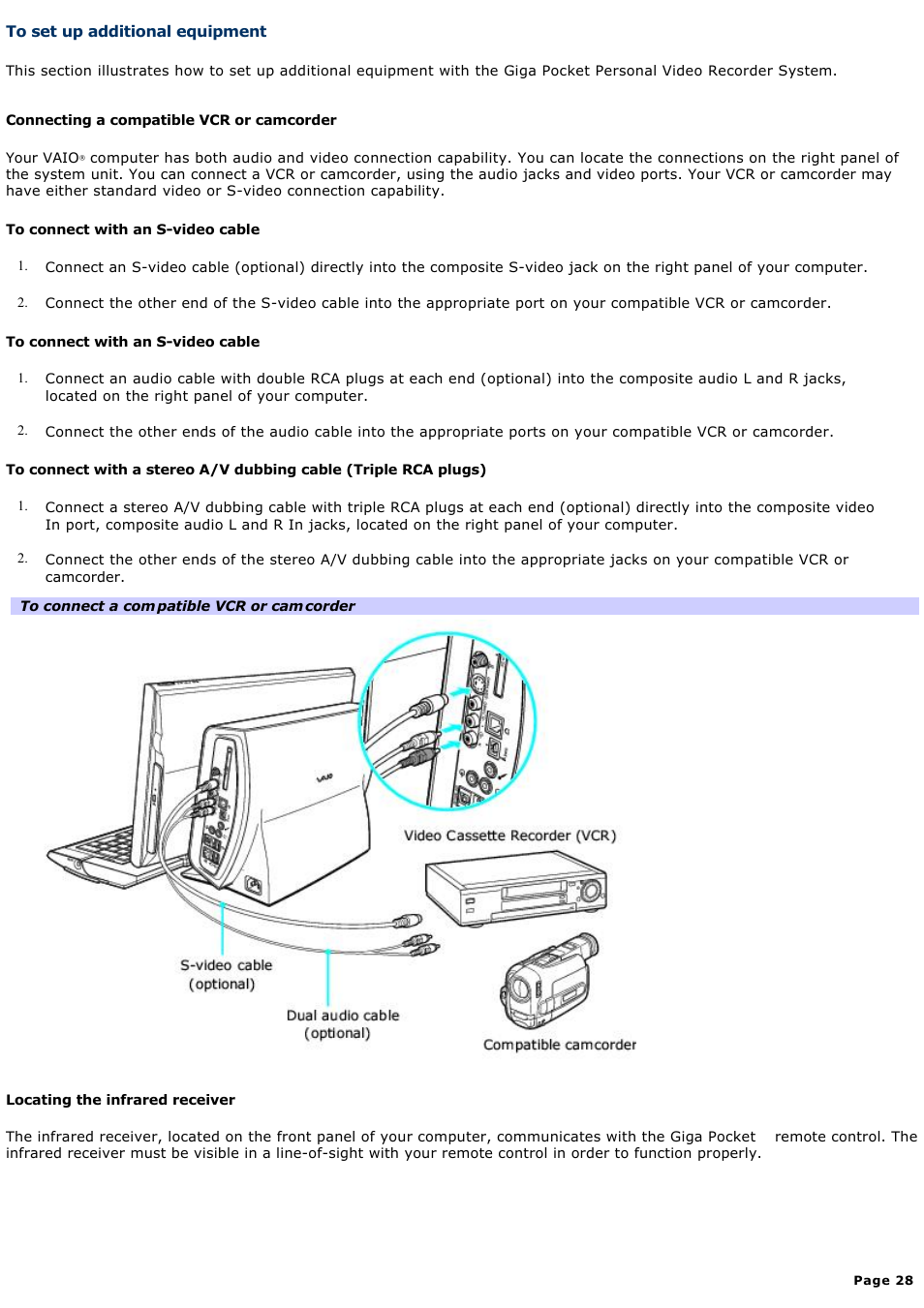 To set up additional equipment | Sony PCV-W510G User Manual | Page 28 / 129