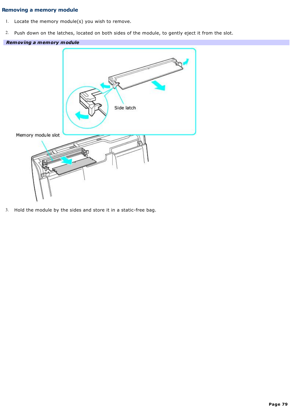 Removing a memory module | Sony PCV-W510G User Manual | Page 79 / 129