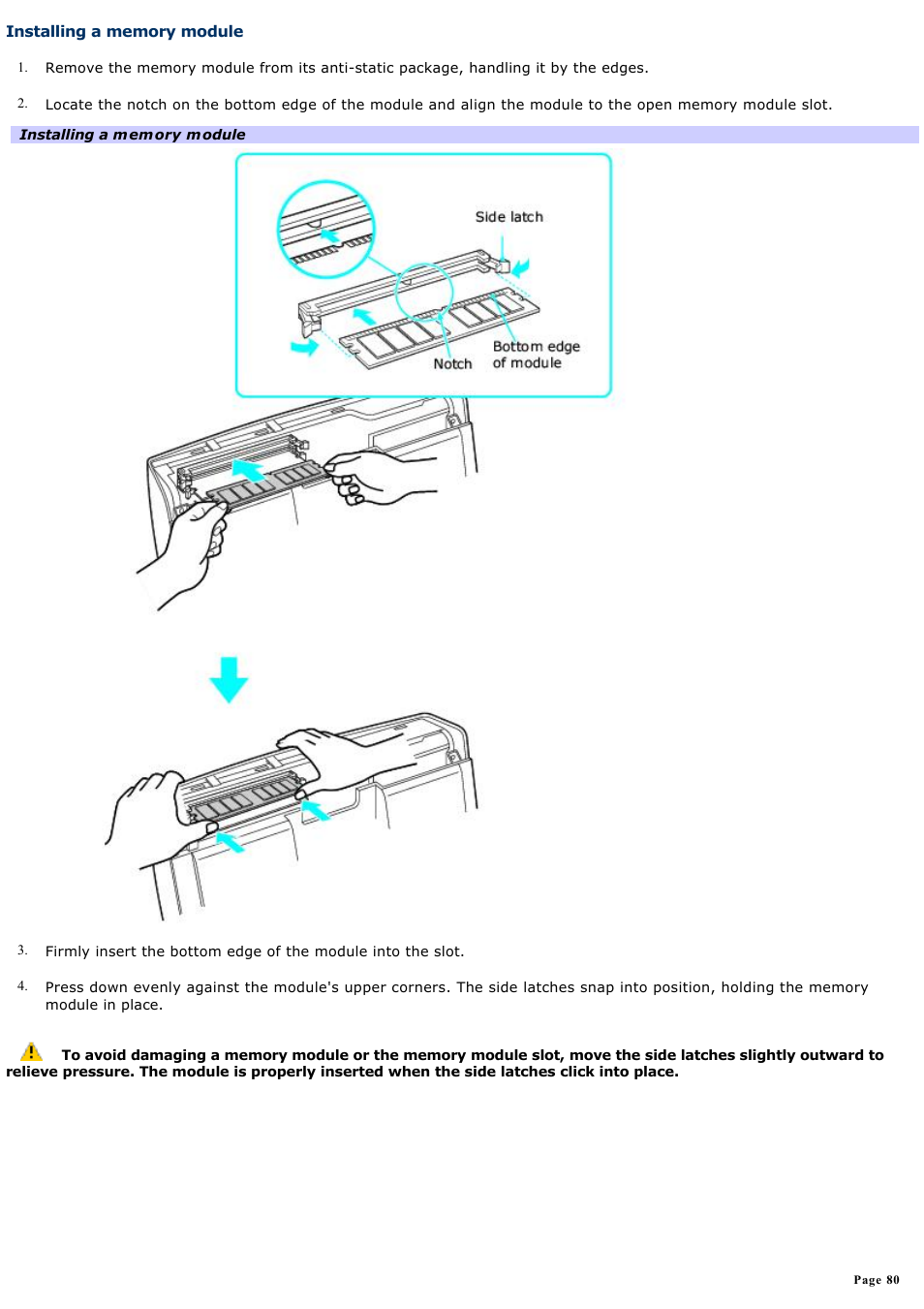 Installing a memory module | Sony PCV-W510G User Manual | Page 80 / 129