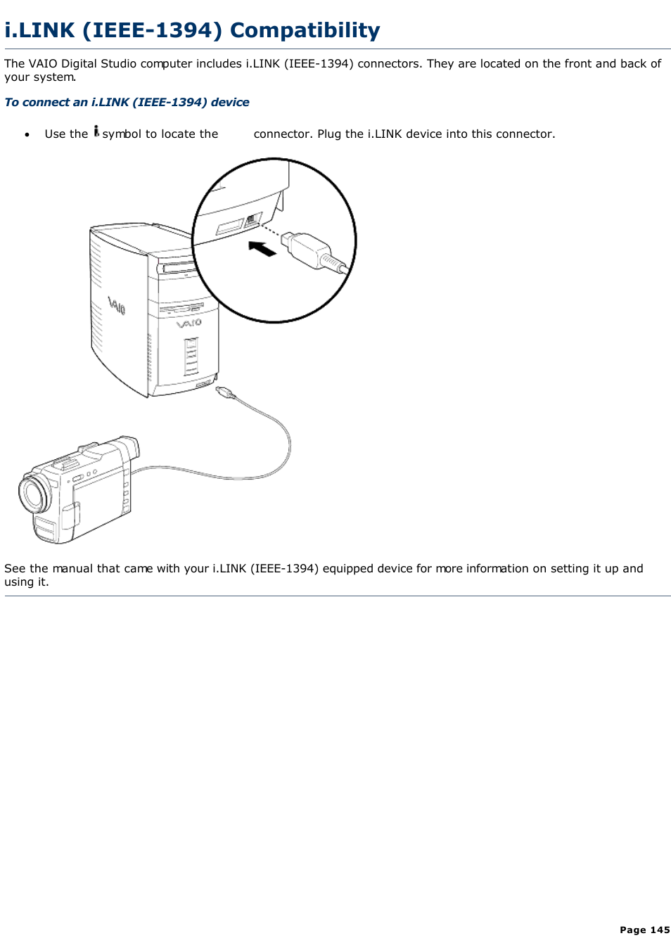 I.link (ieee-1394) compatibility | Sony PCV-R526DS User Manual | Page 145 / 245