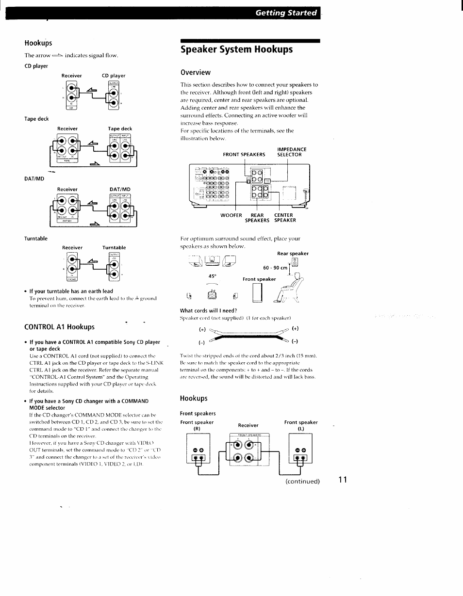 Speaker system hookups, Getting started | Sony STR-DE905G User Manual | Page 11 / 51
