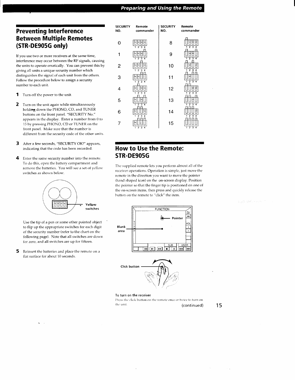 How to use the remote: str-de905g, Preparing and using the remote, Taïï | How to use the rem ote: str-de905g | Sony STR-DE905G User Manual | Page 15 / 51