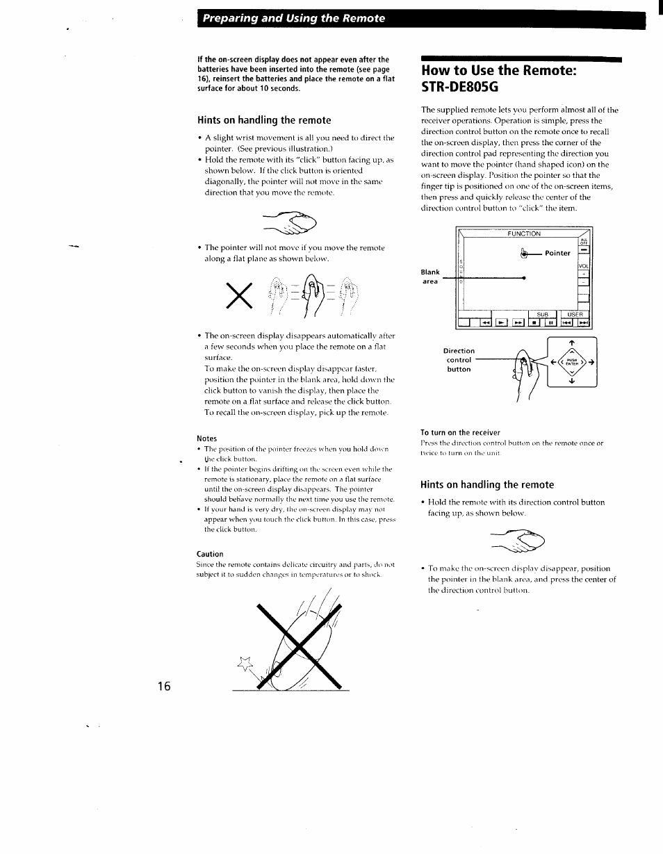 How to use the remote: str-de805g, Preparing and using the remote | Sony STR-DE905G User Manual | Page 16 / 51