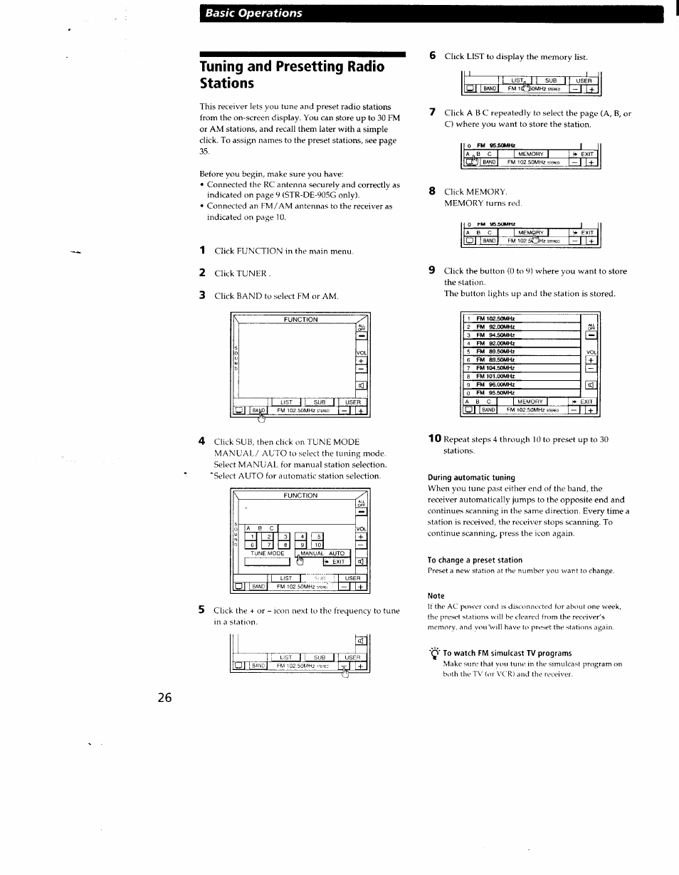 Tuning and presetting radio stations, 1 it, Basic operations | Sony STR-DE905G User Manual | Page 26 / 51